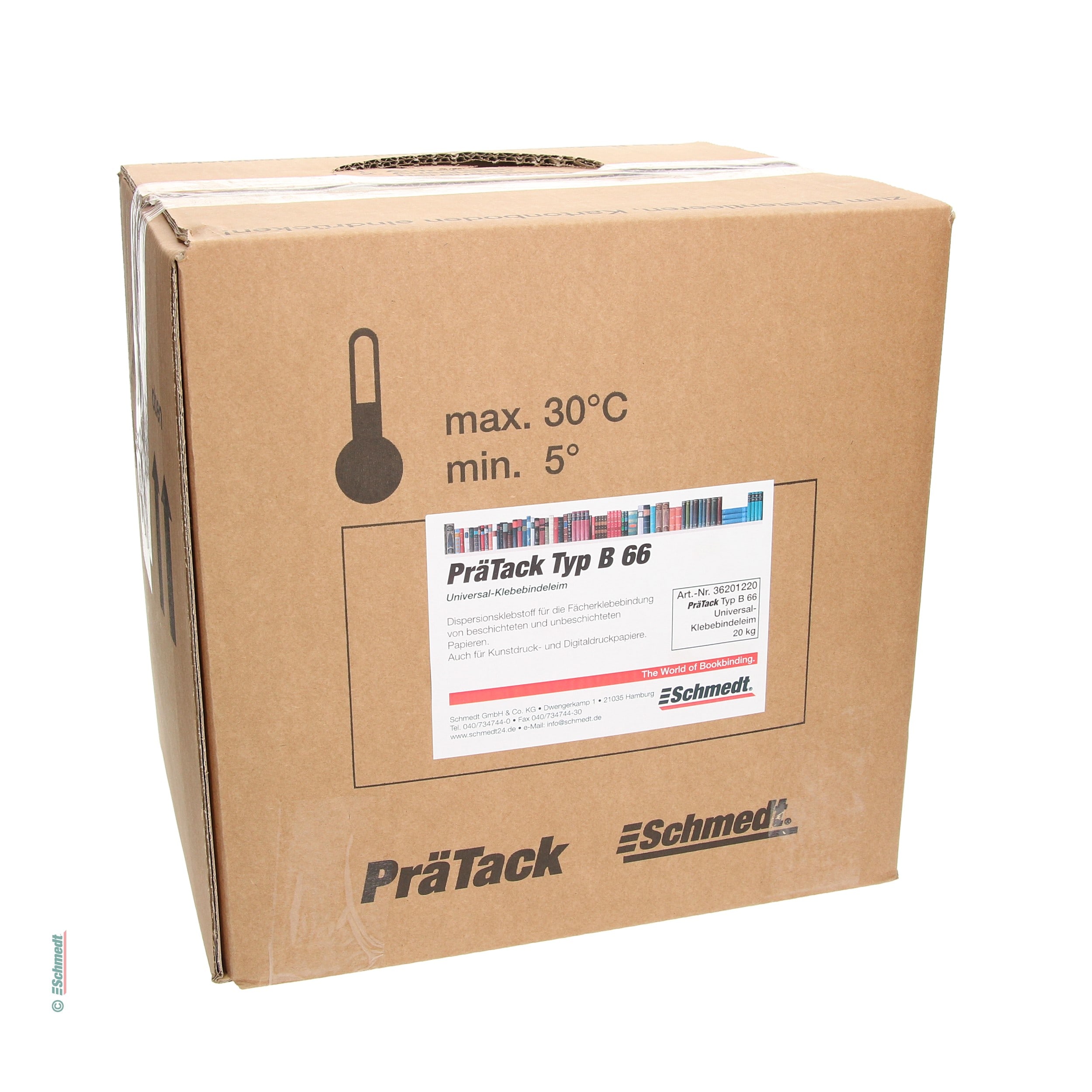 PräTack B66 - Contenu Bag-in-Box / 20 Kg - Uso: para el encolado en cuadernillos de papeles tratados y sin tratar (también papeles de impres...
